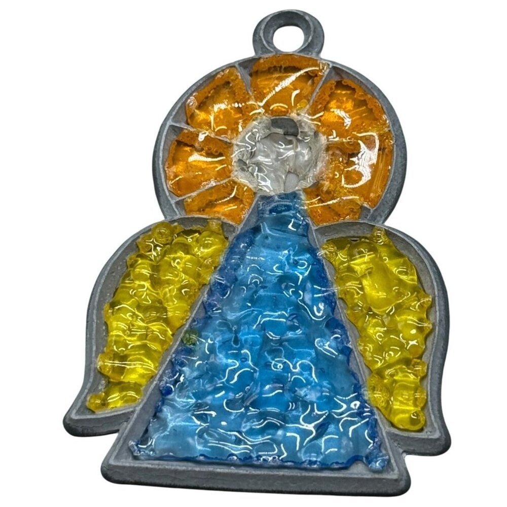 Stained Glass Angel Christmas Ornament With Loop Multicolored Used READ